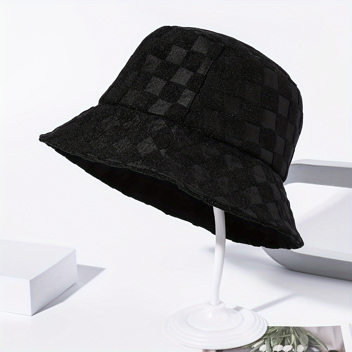 1pc Of Men's /autumn Jacquard Checkered Towel Fabric Casual Fashion Versatile Bucket Hat Suitable For Daily Wear