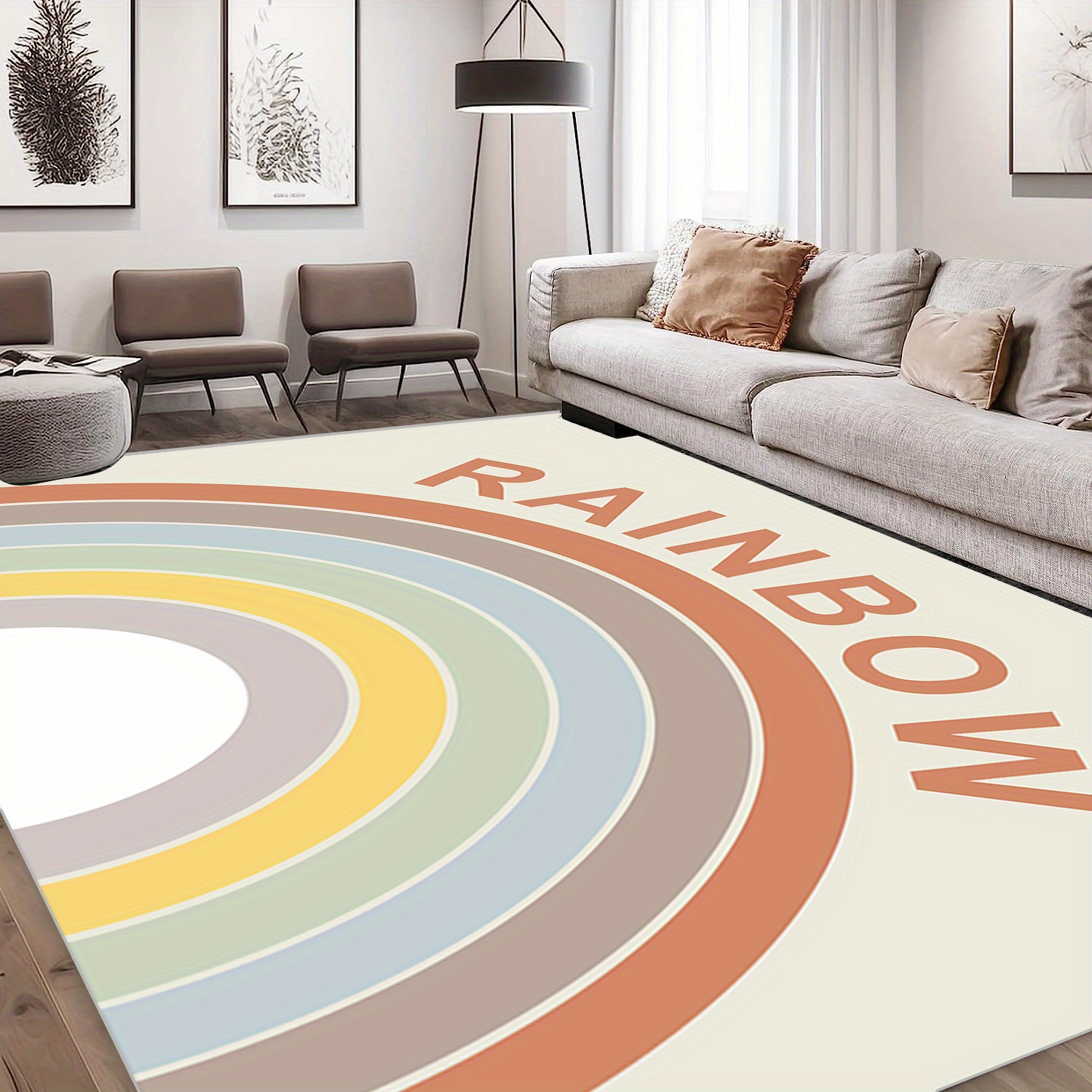 Rainbow Carpet Bedroom Office Rug Non Slip Easy to Clean Carpet Mat