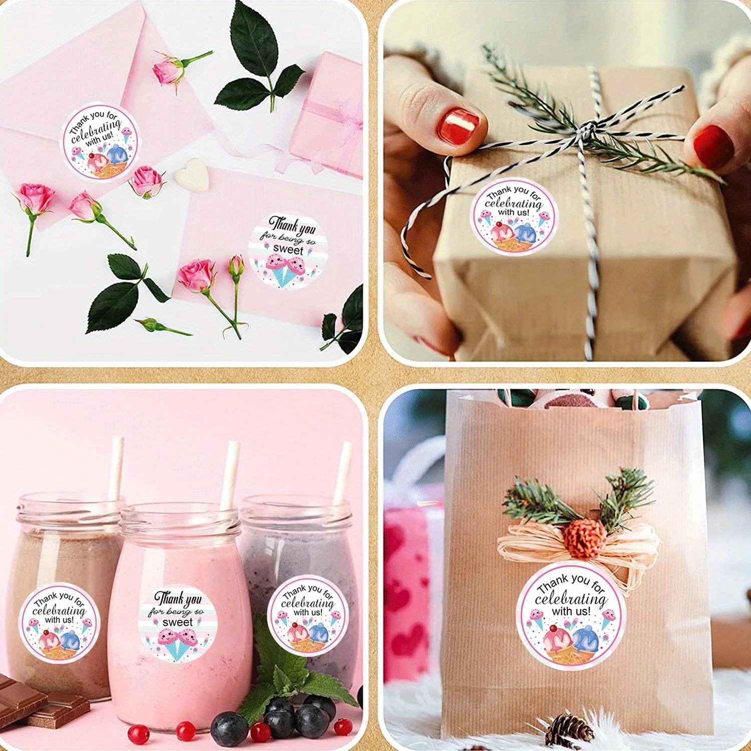 Ice Cream Thank Stickers Birthday Party Themed Labels - Temu United