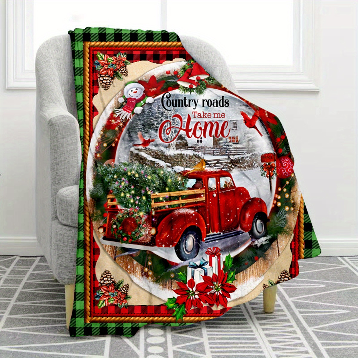 TEMU Home" Flannel Blanket - Soft, Warm Polyester With Holiday Design, Machine Washable, , Ideal For Couch, Bed & Travel, Cute Blanket
