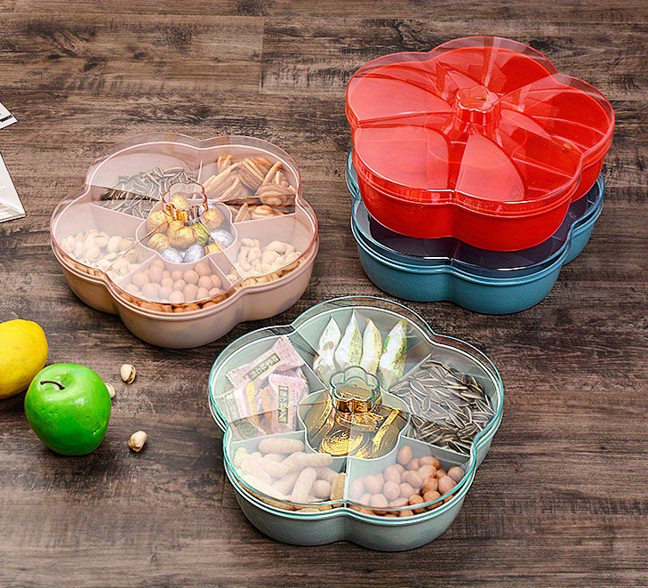 Hslife Flower Shaped Snackle Box Container with Lid for Fruit, Candy, Nuts  - 6 Compartment Divided Veggie Tray
