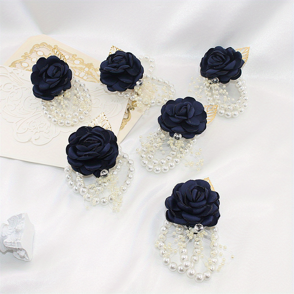 Bride Bridesmaid Wrist Corsage Elastic Bracelet Faux Rose - Temu