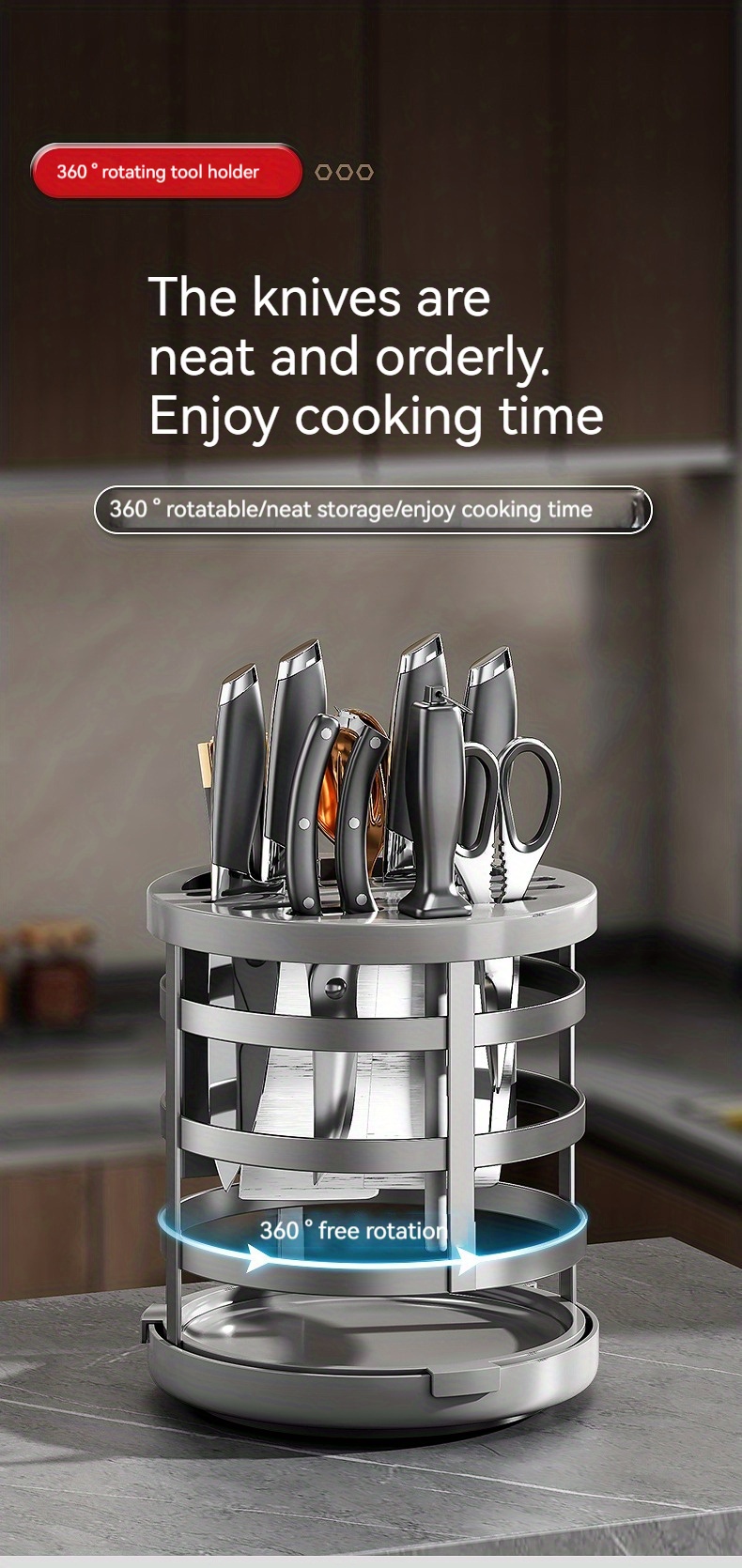 Porte-Couteaux Rotatif À 360 Degrés Pour Comptoir De Cuisine