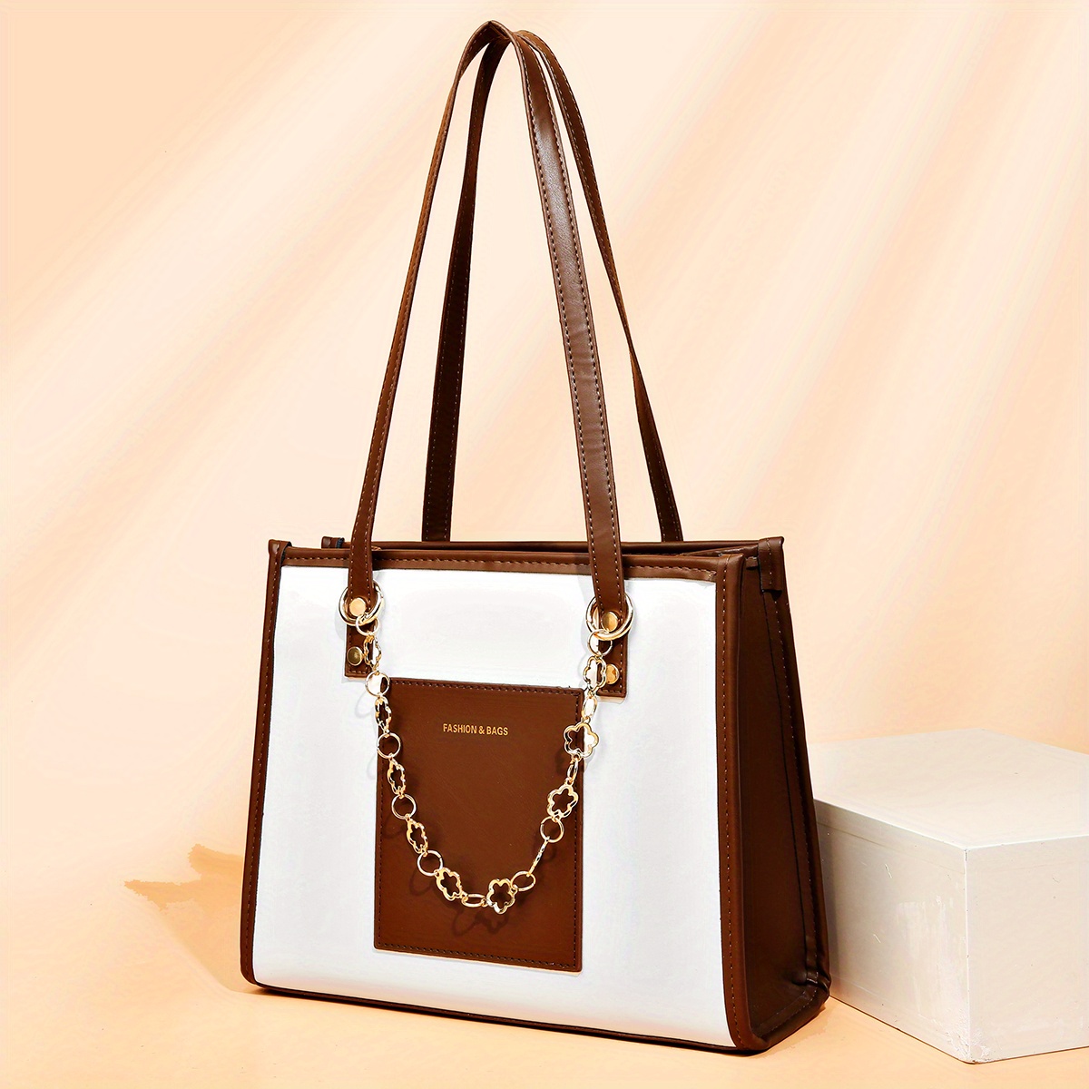 Trendy Minimalist Tote Bag, Large Capacity Shoulder Bag With Clutch Purse &  Scarf Decor - Temu