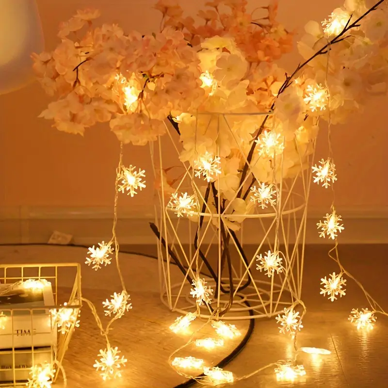 led christmas snowflake string lights battery powered 2 lighting modes party decoration lights christmas holiday accessories birthday room decoration christmas gifts home decoration scene decoration warm white white multi color details 7