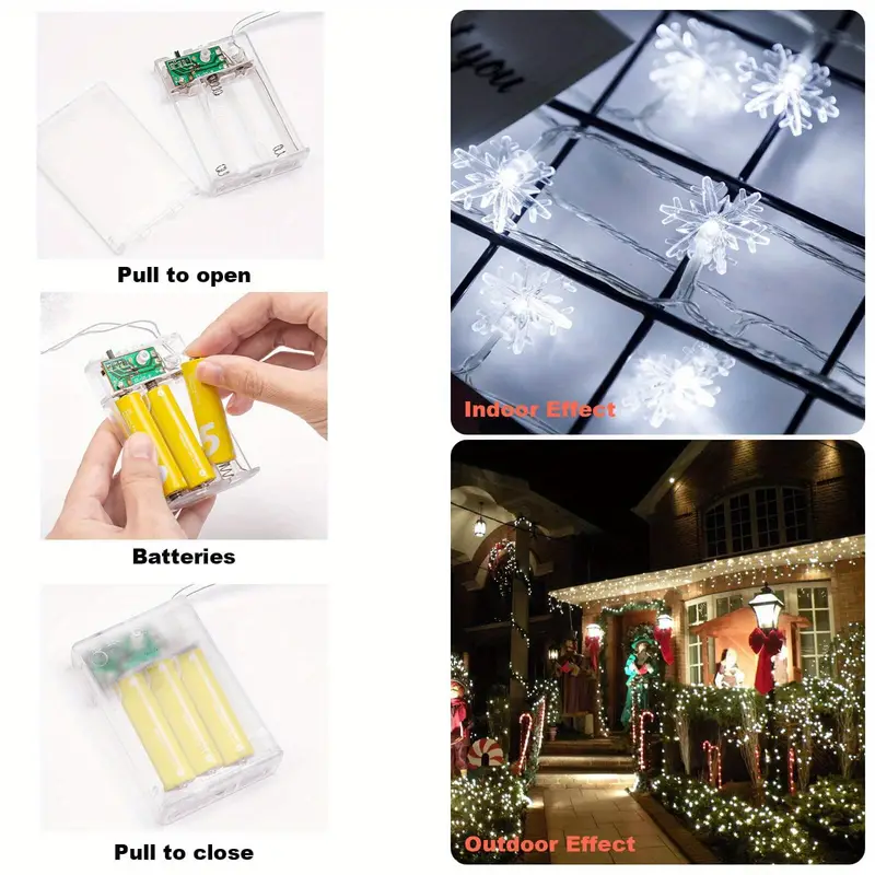 led christmas snowflake string lights battery powered 2 lighting modes party decoration lights christmas holiday accessories birthday room decoration christmas gifts home decoration scene decoration warm white white multi color details 2