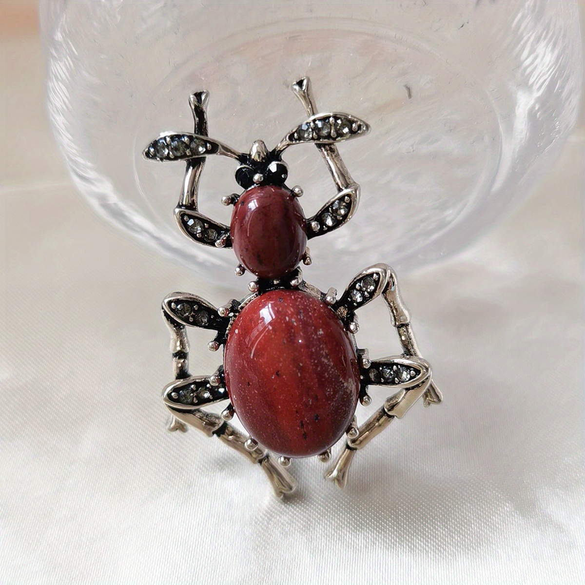 Red Spider Insect Golden Brooch