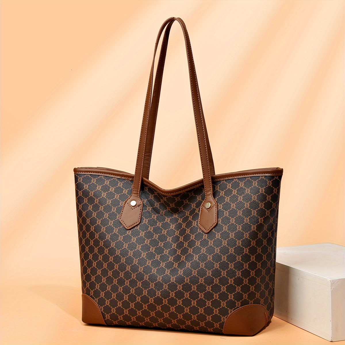 Vintage Geometric Print Tote Bag, Classic Large Capacity Hobo Bag, Women's Retro  Handbag & Commuter Purse - Temu