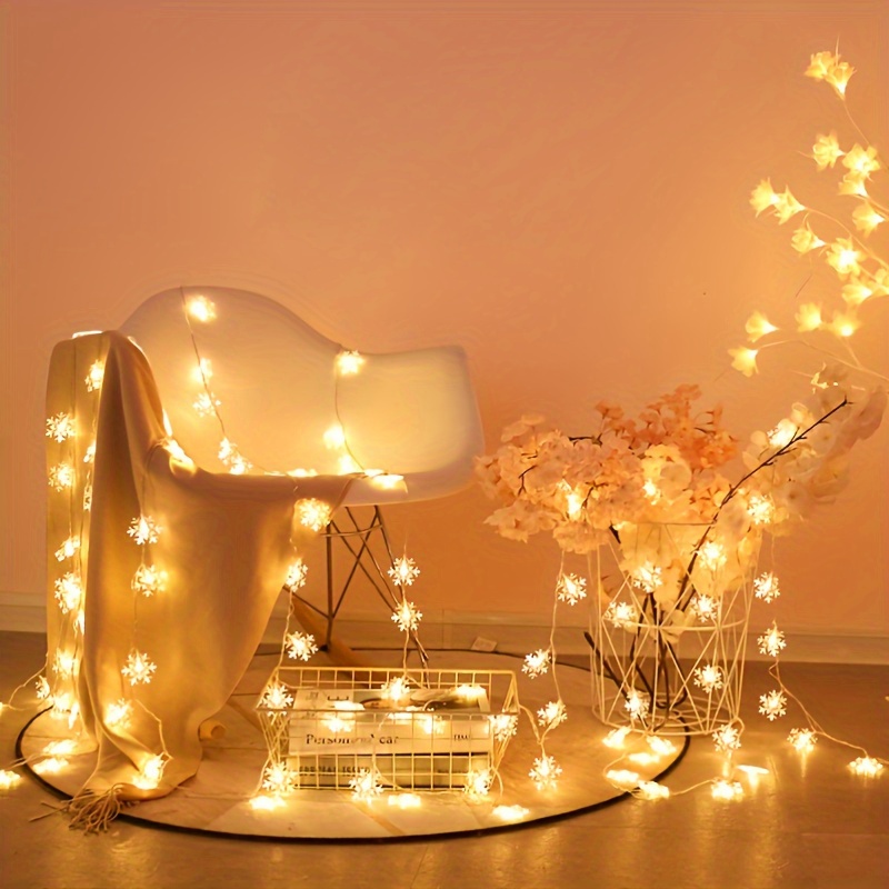 led christmas snowflake string lights battery powered 2 lighting modes party decoration lights christmas holiday accessories birthday room decoration christmas gifts home decoration scene decoration warm white white multi color details 8