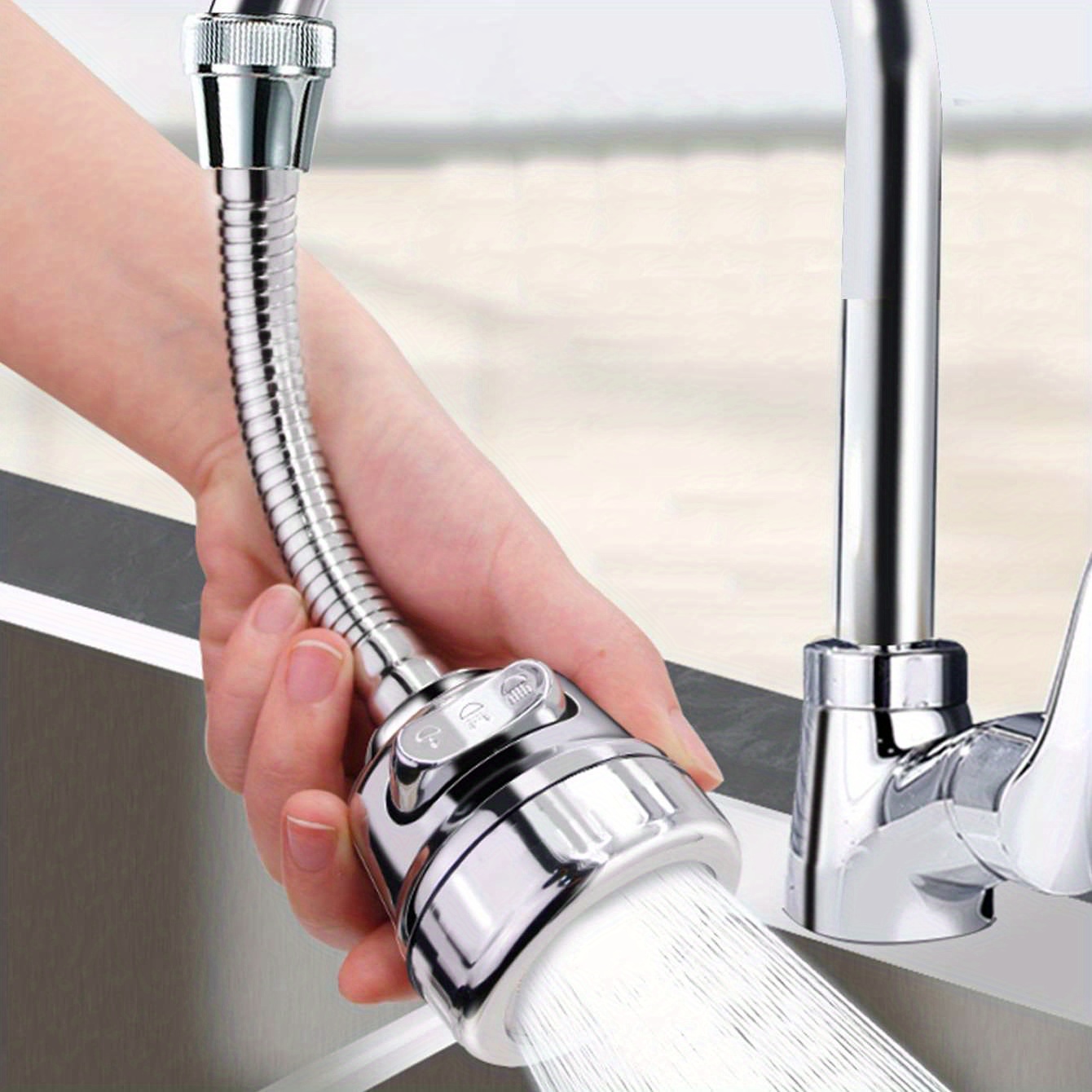 3-speed Chrome Aerator Long Style: Universal Faucet Head Home Extension Spray Nozzle Vegetable Sink Extender Filter Water Saver