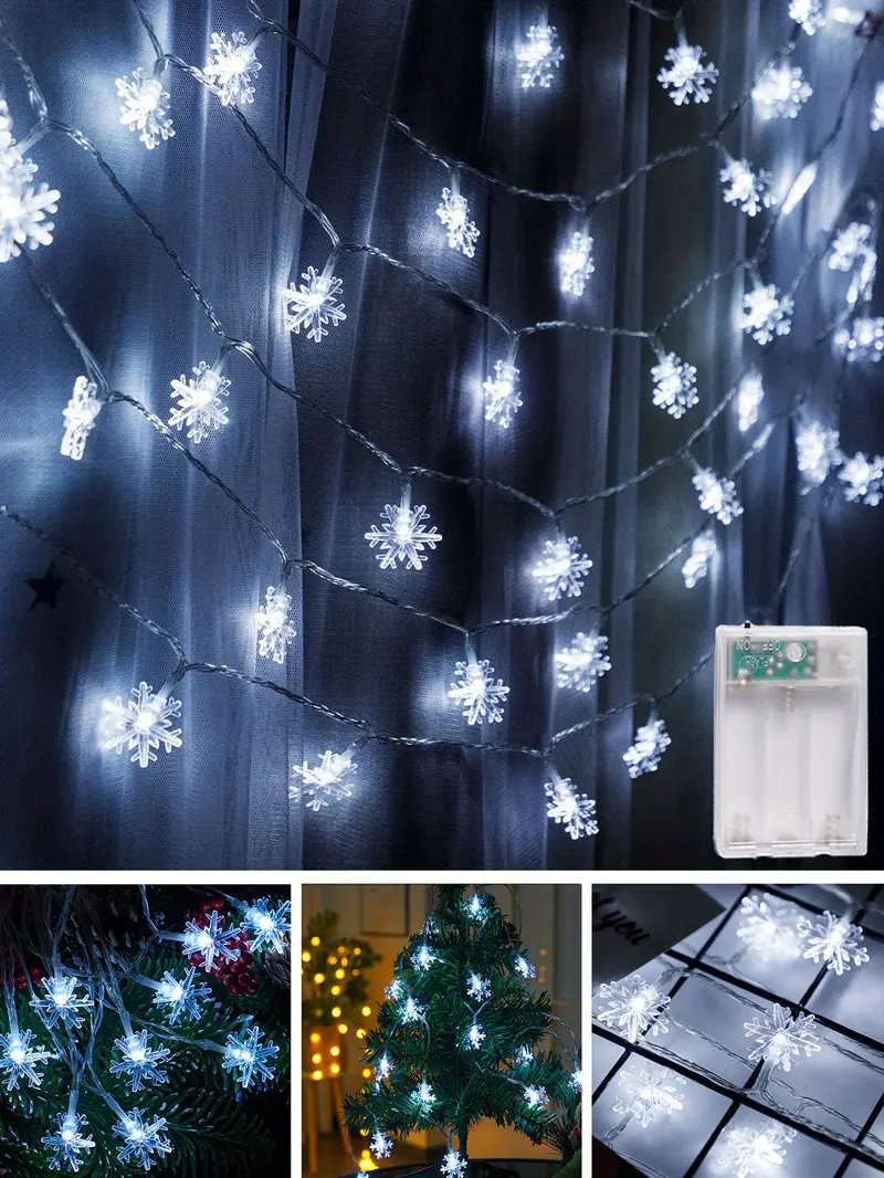 led christmas snowflake string lights battery powered 2 lighting modes party decoration lights christmas holiday accessories birthday room decoration christmas gifts home decoration scene decoration warm white white multi color details 6