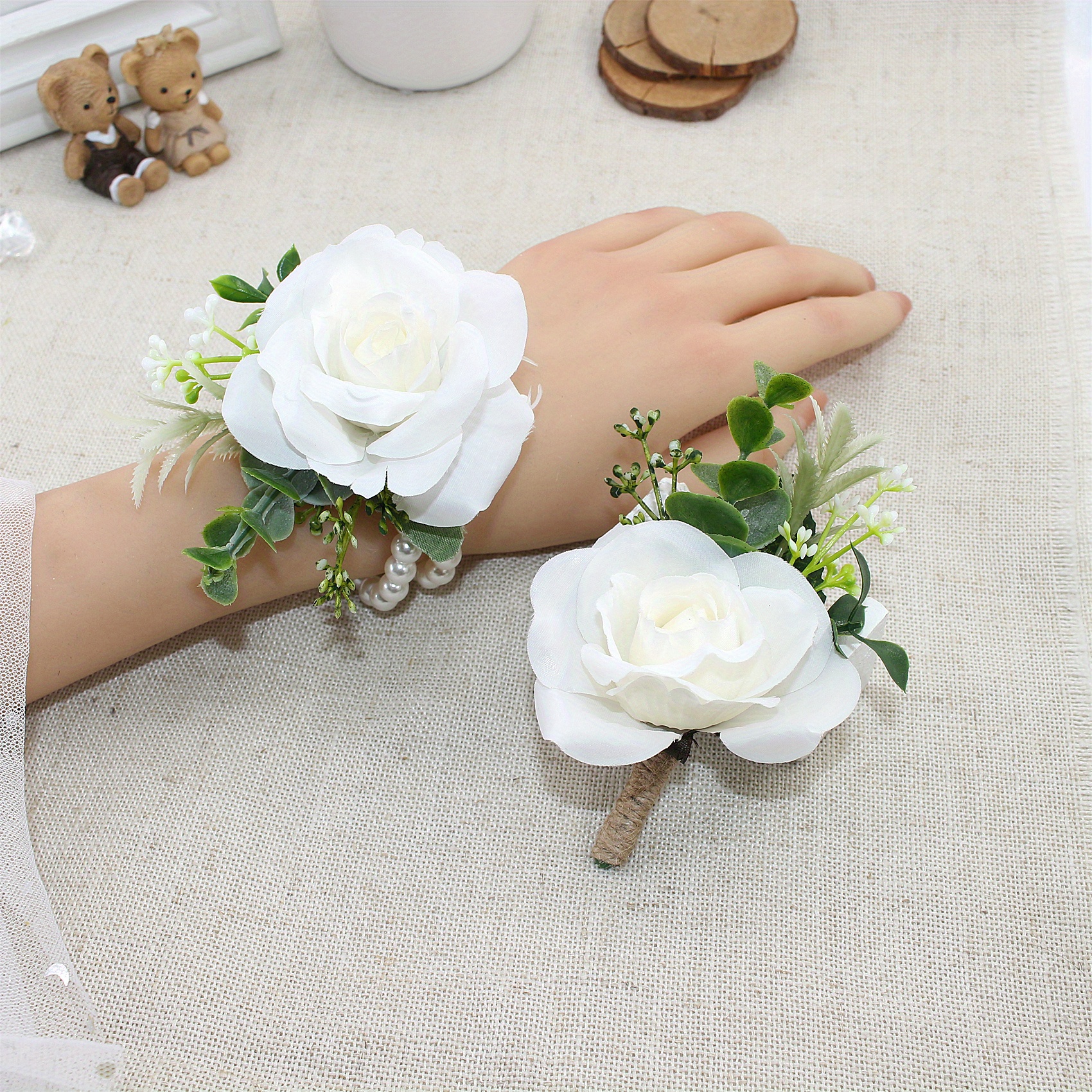  Meldel Wrist Corsage Bracelets for Wedding Mother of Bride and  Groom, Green Silk Rose Wrist Hand Prom Flower Ceremony Anniversary,Dinner  Party, Homecoming, Set of 6