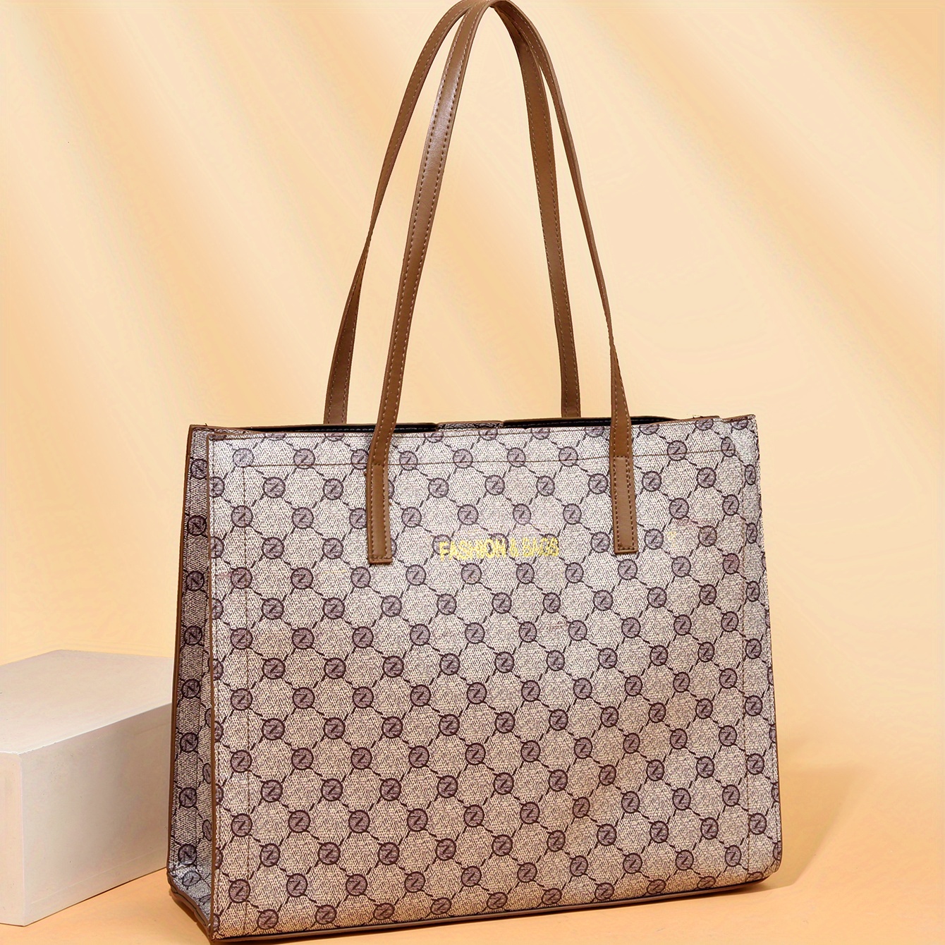 PU Shoulder Tote Bag Geometric Pattern