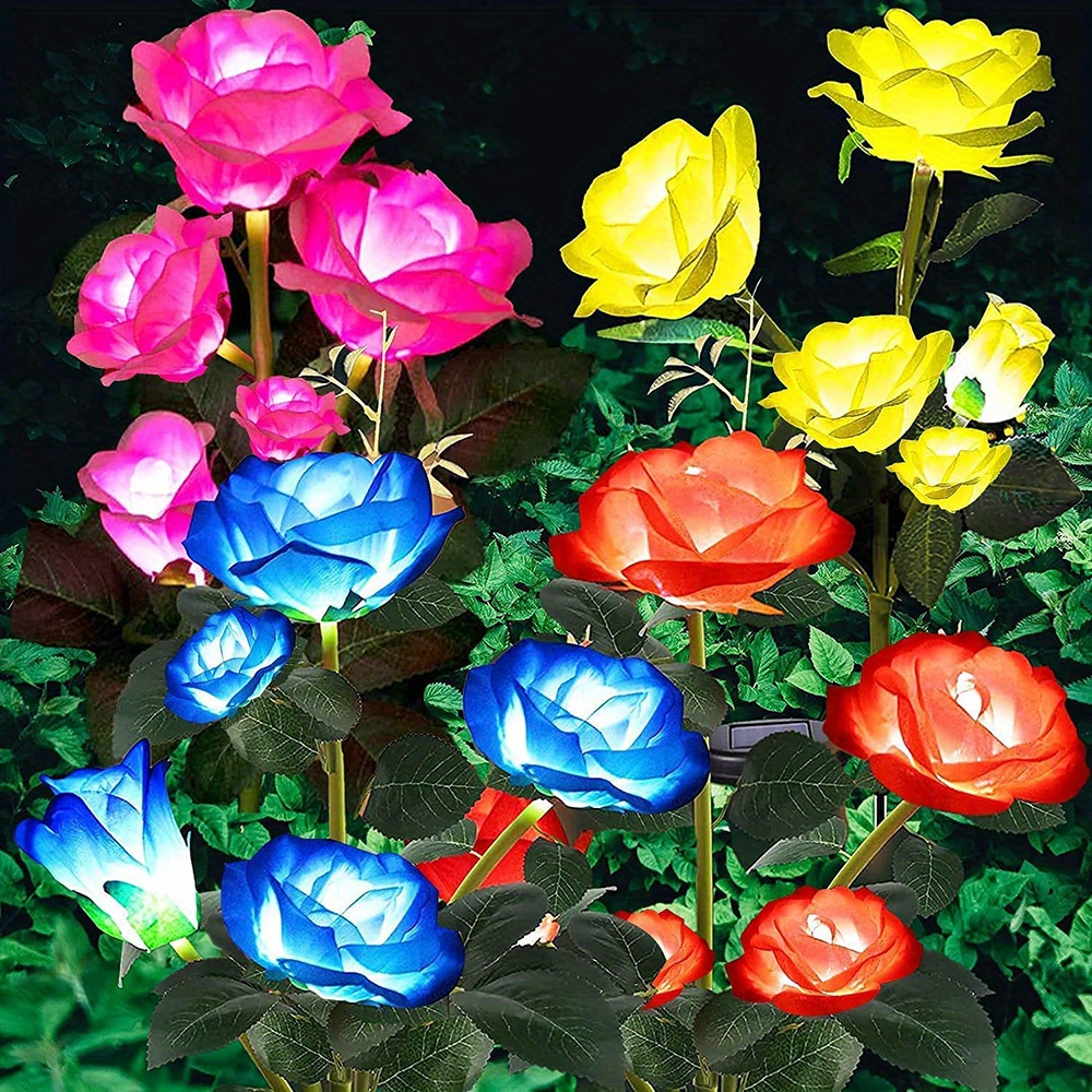 5 heads led solar rose lights simulated rose flower lamp for landscape garden home decoration christmas halloween birthday gifts valentines day decoration sports & outdoors temu details 5