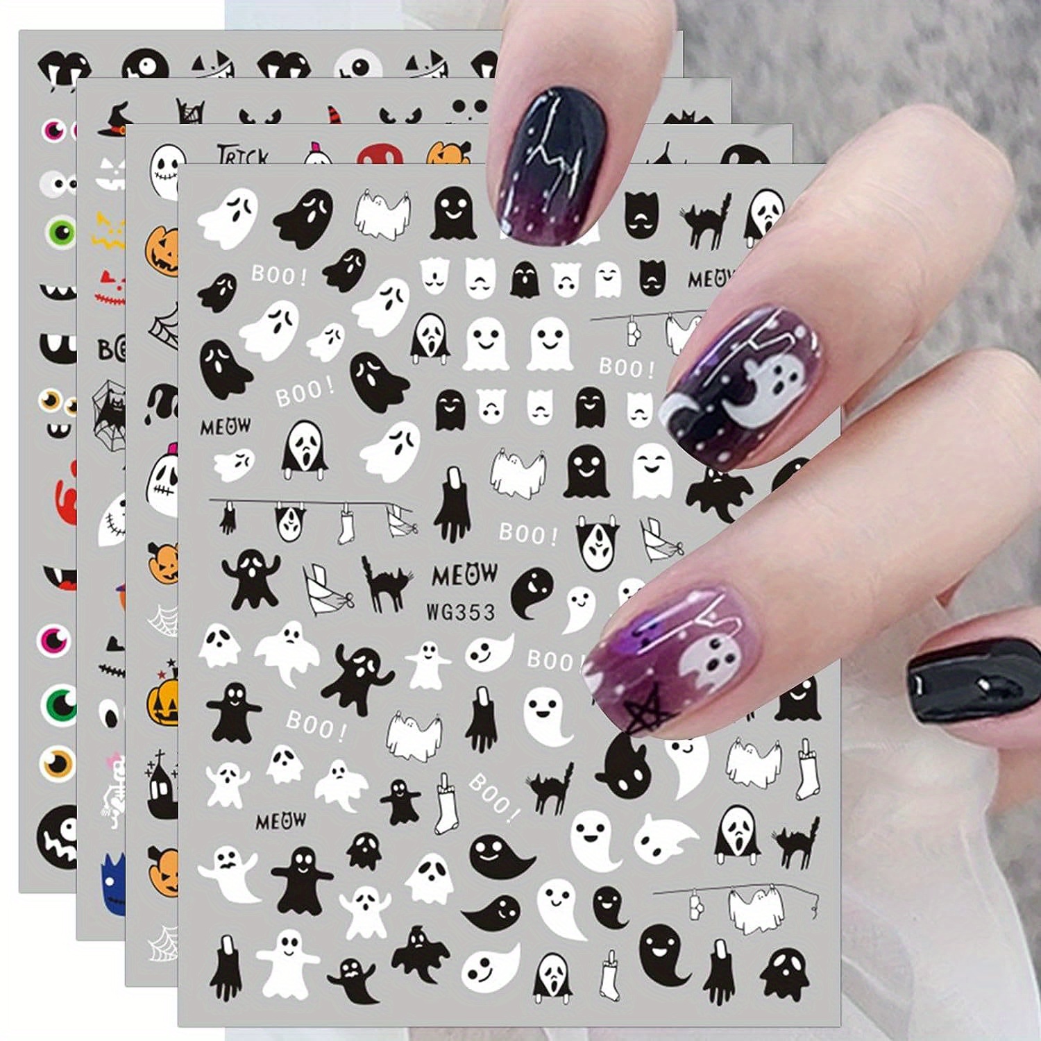  6Sheets Halloween Nail Stickers for Nail Art 5D