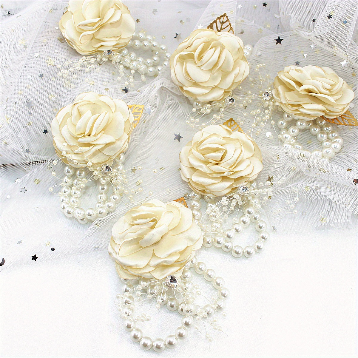 Flower Girl Pearl Corsage with Muave Flower and Gold Leaf with Personalized  Card - Bridesmaid Gifts Boutique