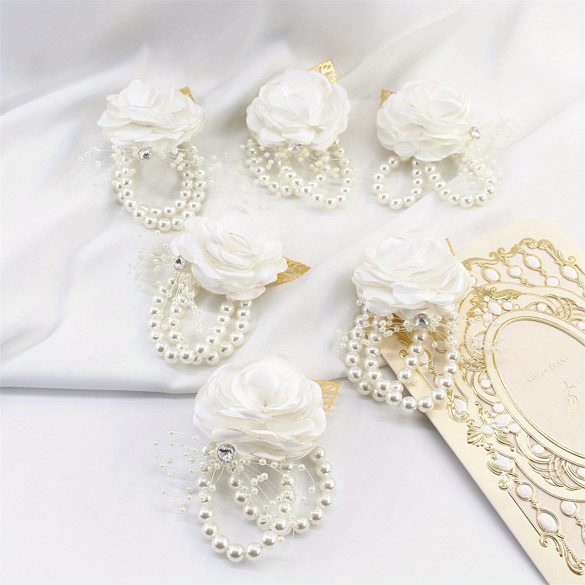 MTLEE 2 Pieces Rhinestone Wrist Corsage Wristlet Bracelet Silk Wrist Flower  with Peal and Diamond for Wedding Bridesmaid Bridal Shower Prom