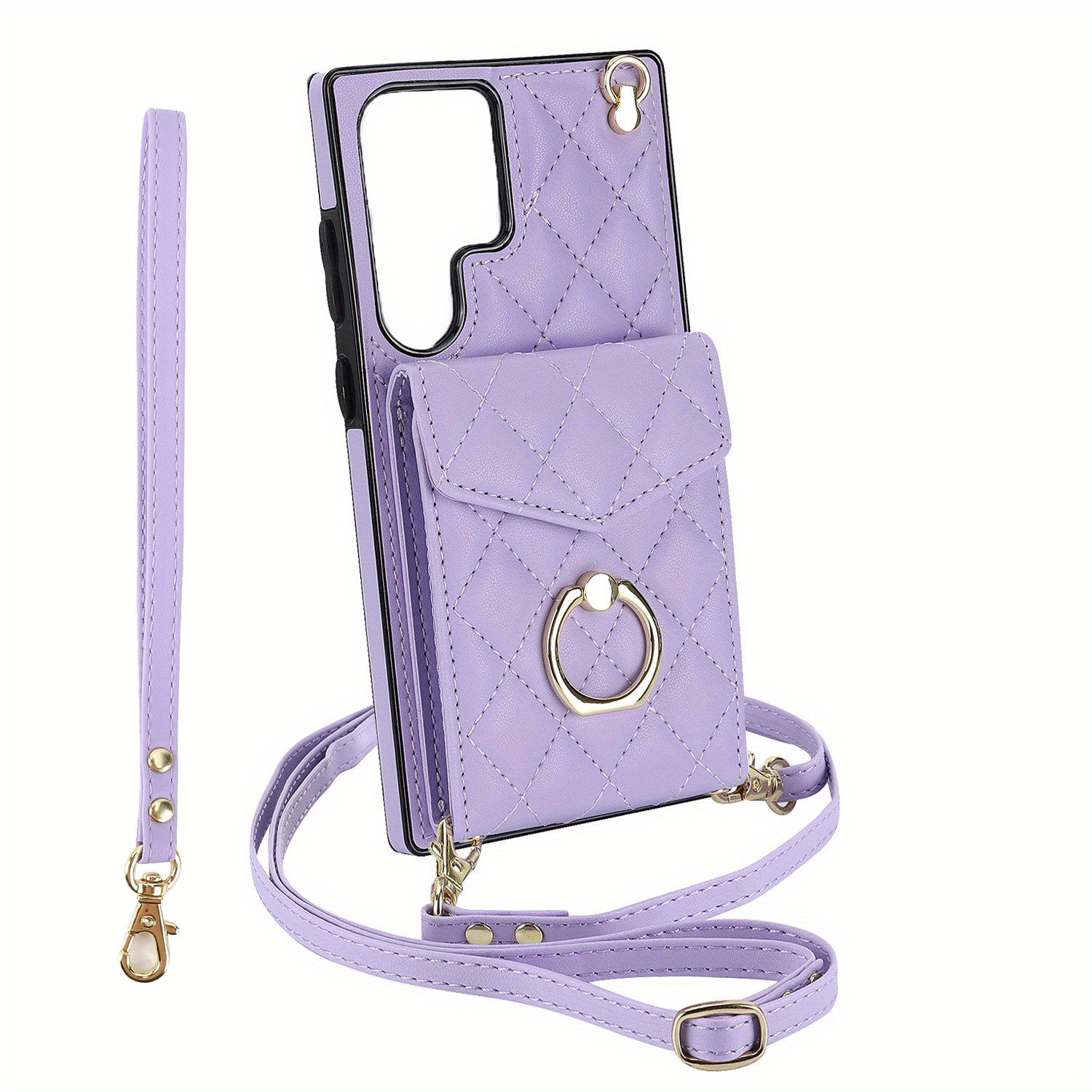 Fashion Faux Leather Phone Case For Galaxy S23 Ultra S22 Ultra Note 20 Ultra  Luxusy With Holder Long Lanyard Ring Crossbody Bag Wallet Card Slots  Shockproof Protect Cover - Temu