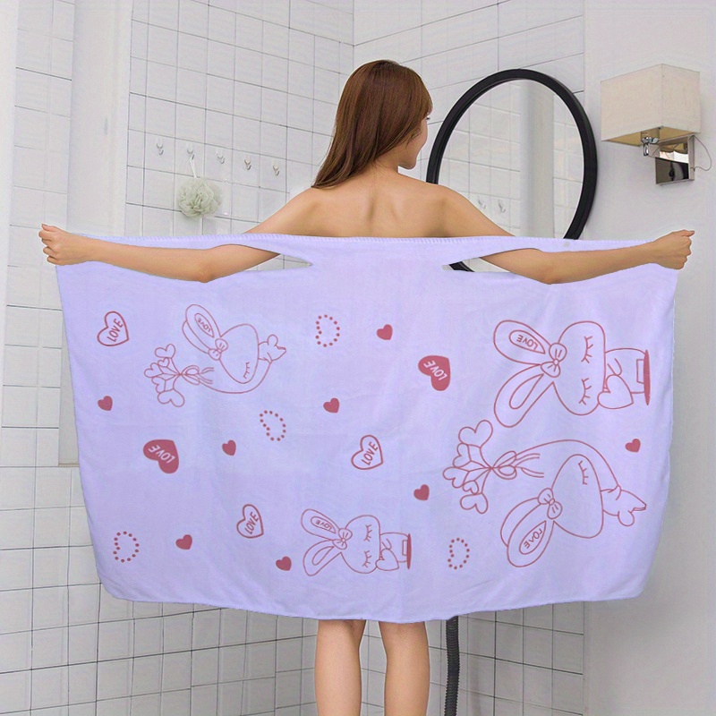 Temu 1pc Rabbit Shower Dress, Wearable Bath Wrap Towels for Women, Cute Adjustable Bathrobe, Shower Spa Wrap for Sauna Beach Pool, Super Absorbent Bath