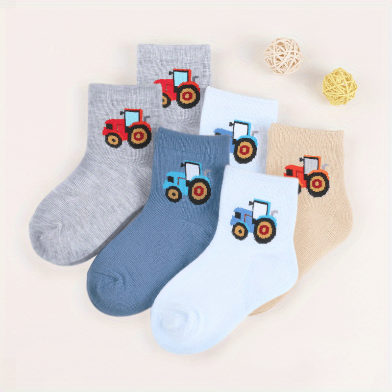 Random 1- Boys' Solid Color Socks 3/6 Pairs, Multi-style Car Pattern Combination Socks