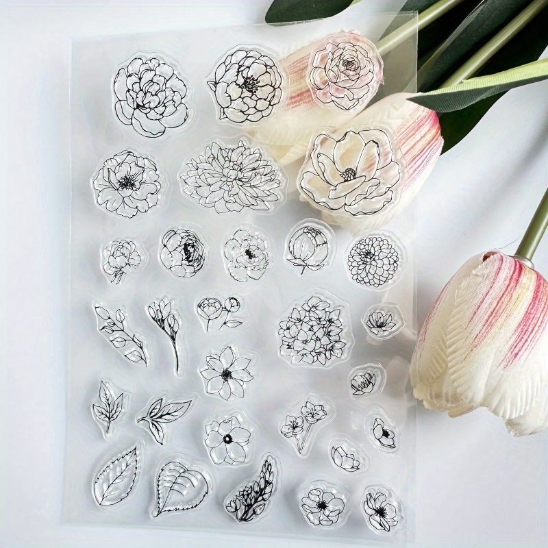 Floral Theme Cartoon Transparent Stamps, Reusable Stationery Cartoon Stamps For Students, For Card Decorating And Scrapbooking Photo Album Journal Cards