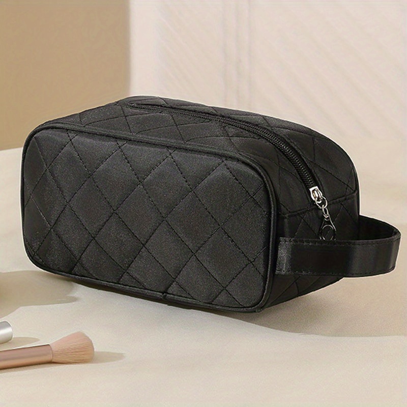 Black Leather Makeup Bag Zipper Pouch Cosmetic Case Vanity 
