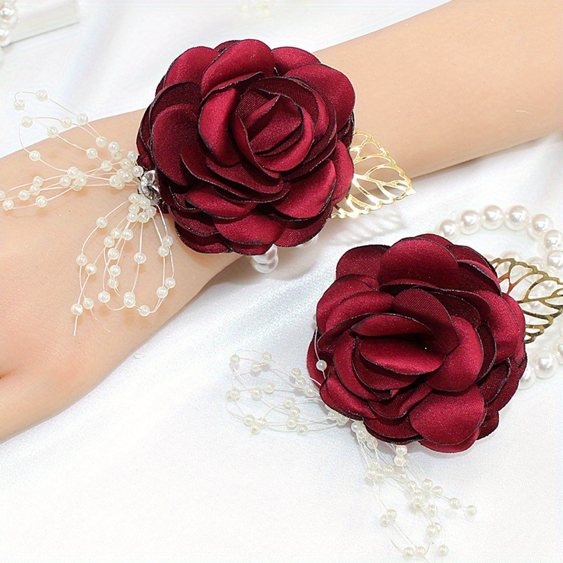 Wrist Corsages For Wedding - 2 Pieces Bridesmaid Silk Wrist Flower