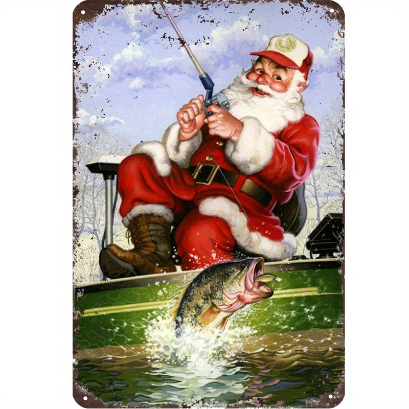 Santa Claus Fishing Vintage Metal Sign Christmas Decoration - Temu