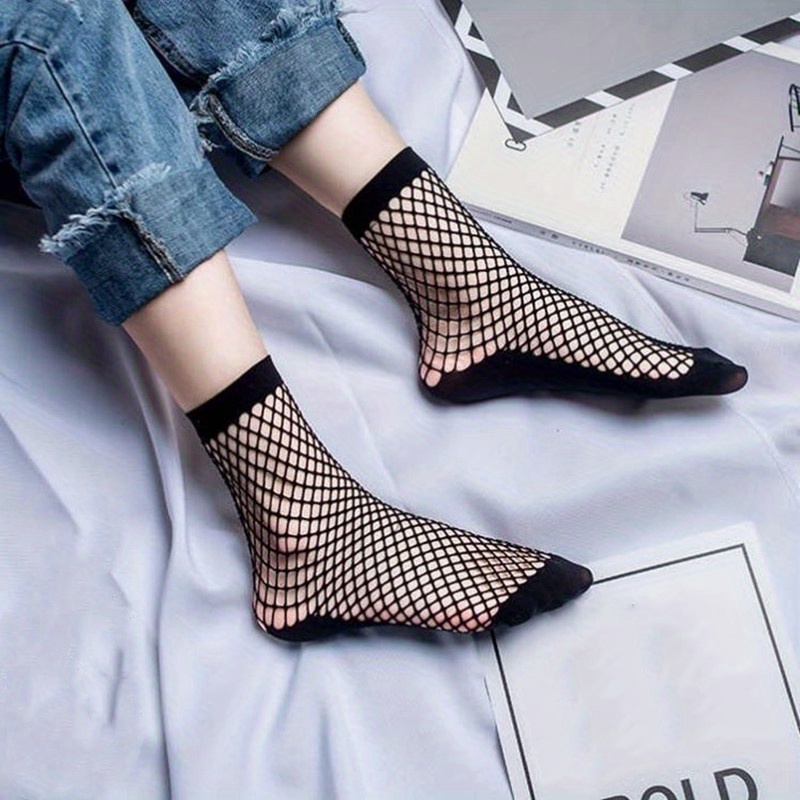 1pair/4pairs Mesh Short Socks Spring And Summer Thin Translucent Net Fish Net Socks Black Sexy Versatile Short Transparent Mesh Stockings