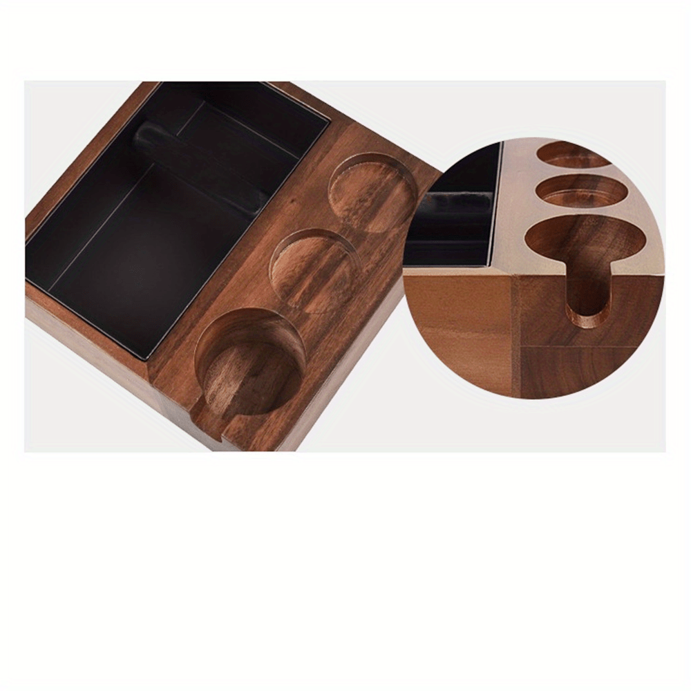 1pc Espresso Knock Box, 4 IN One Espresso Accessories Organizer Box  Compatible With 51-53&58MM Espresso Accessories, Natural Mahogany Tamping  Station