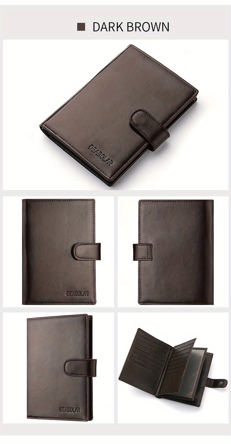 mens passport pu leather wallet multiple card slots and a clear id window vintage business card bag details 2