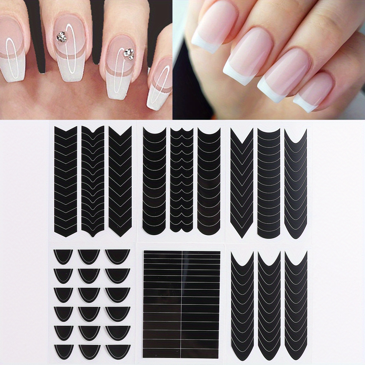 6Pcs/Set French Manicure Strip Nail Stickers Stencil Finger Tip Guide  Sticker Smile Line Guide Strips DIY Nail Art Tools NTFST