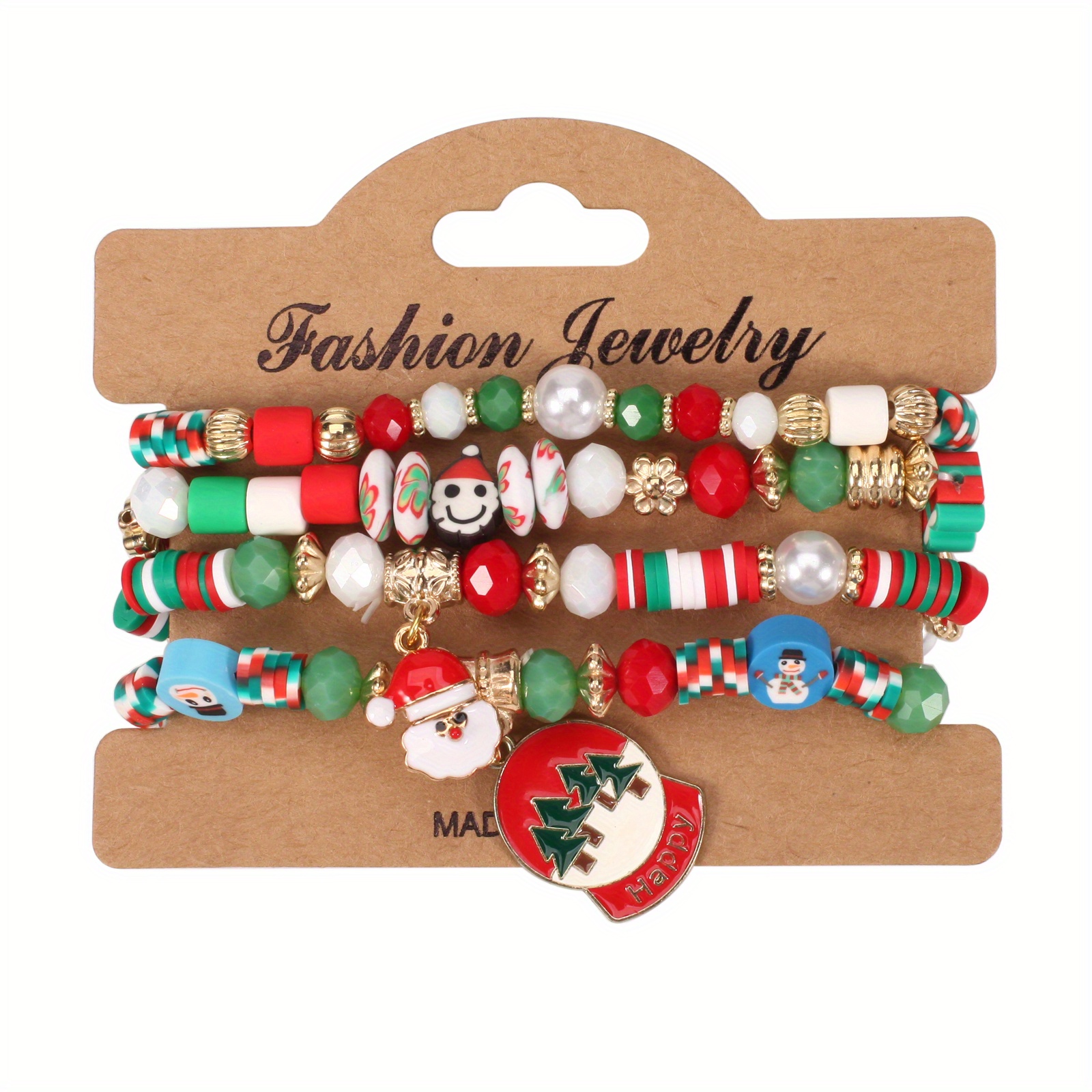 Christmas Soft Clay Beaded Bracelets Cute Santa Claus - Temu