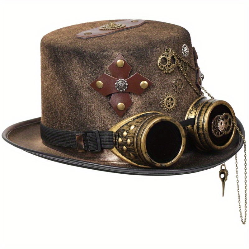 Steampunk Top Hat with Goggles Steampunk Hat Steampunk Time Traveler Hat Steampunk  Accessories Steampunk Bowler Hat White at  Men's Clothing store