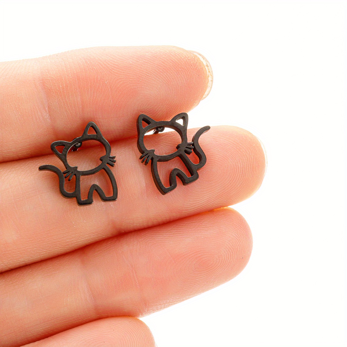 1 Pair Cute Cat Stainless Steel Stud Earrings For Mens Punk Students Gifts Trend Fashion Ear Studs Jewelry