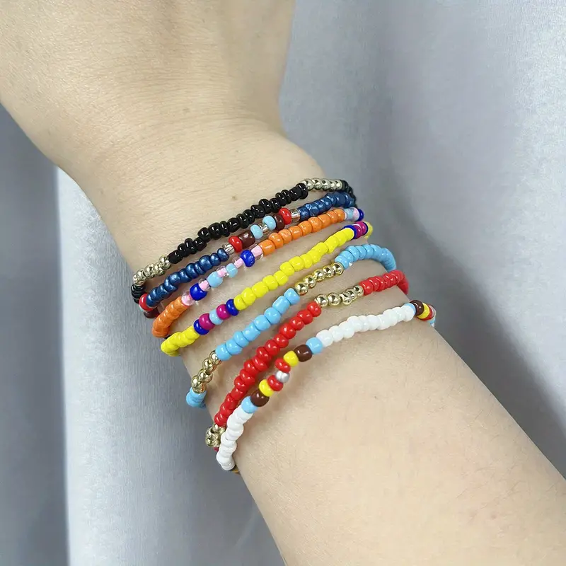 Boho Handmade Multicolor Beads Stackable Bracelets Stretch - Temu
