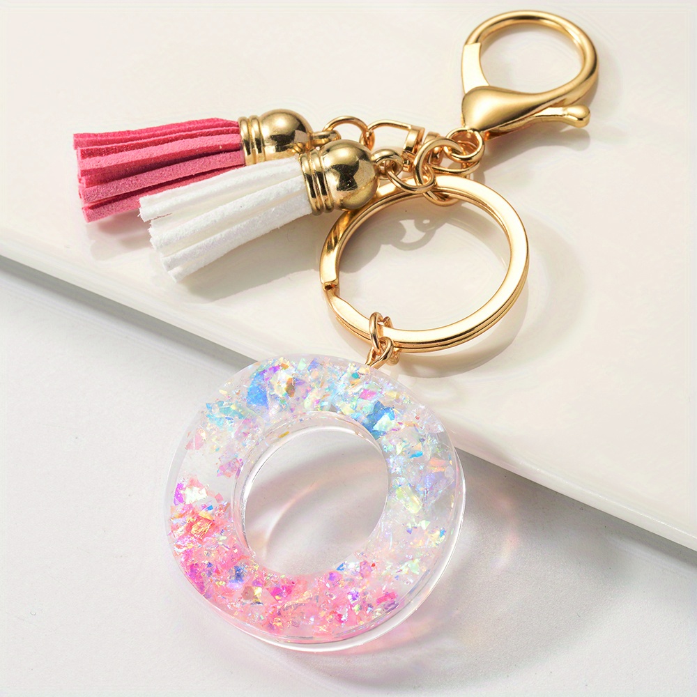 1pc Resin English Letter Shape Keychain Pendant with Tassel Bag Ornament Key Ring,Temu