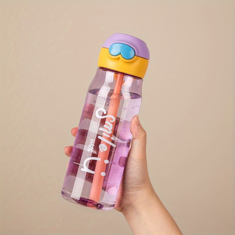 TEMU 1pc 480ml/600ml Simple Plastic Transparent Water Cup, 16oz/20.3oz Portable Leakproof Anti-drop Water Bottle, Suitable For Outdoor Camping, Travel, Driving