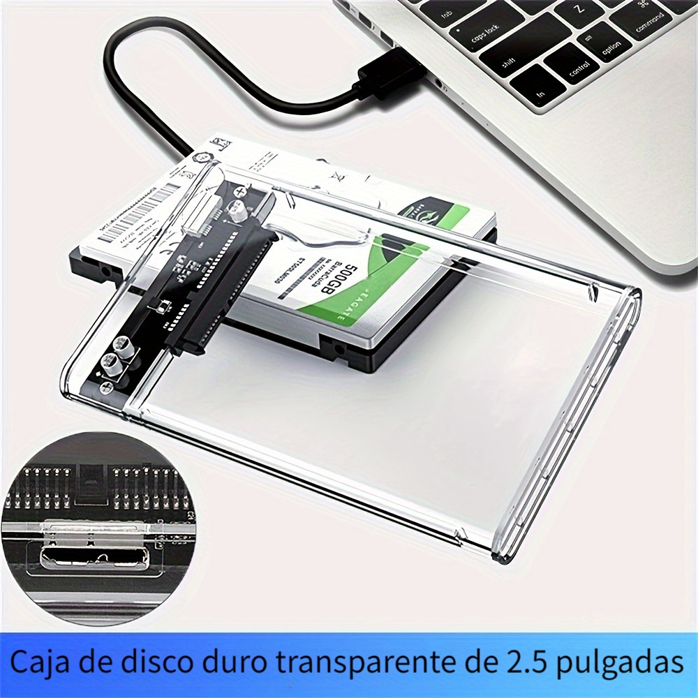 Caja de disco duro externo de 2.5, SATA a USB 3.1 transparente sin  herramientas para SSD de 2.5 pulgadas y HDD 0.374 in 0.276 in Estuche de  disco