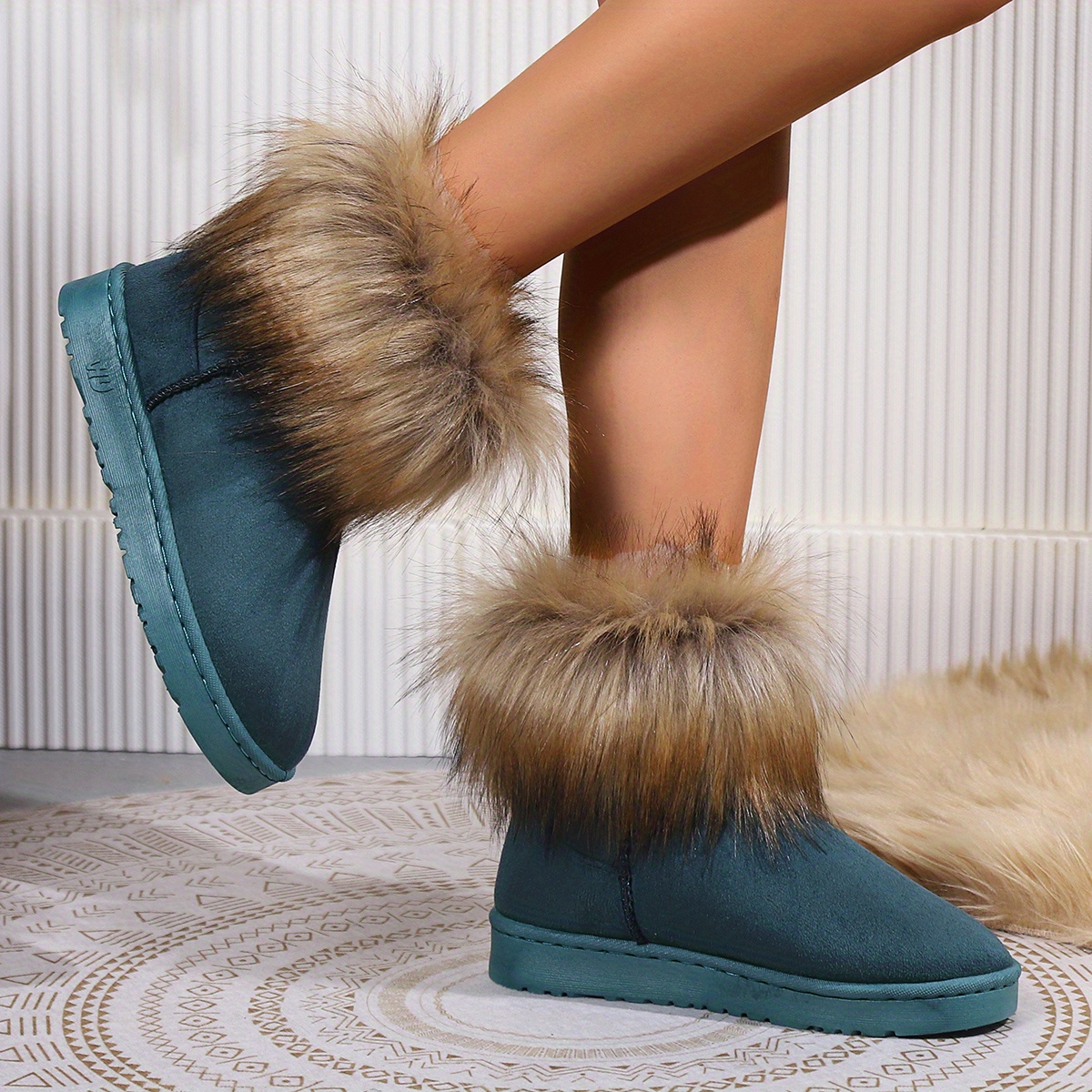 womens faux fur lined snow boots fluffy furry slip on thermal ankle boots winter warm flat boots details 4