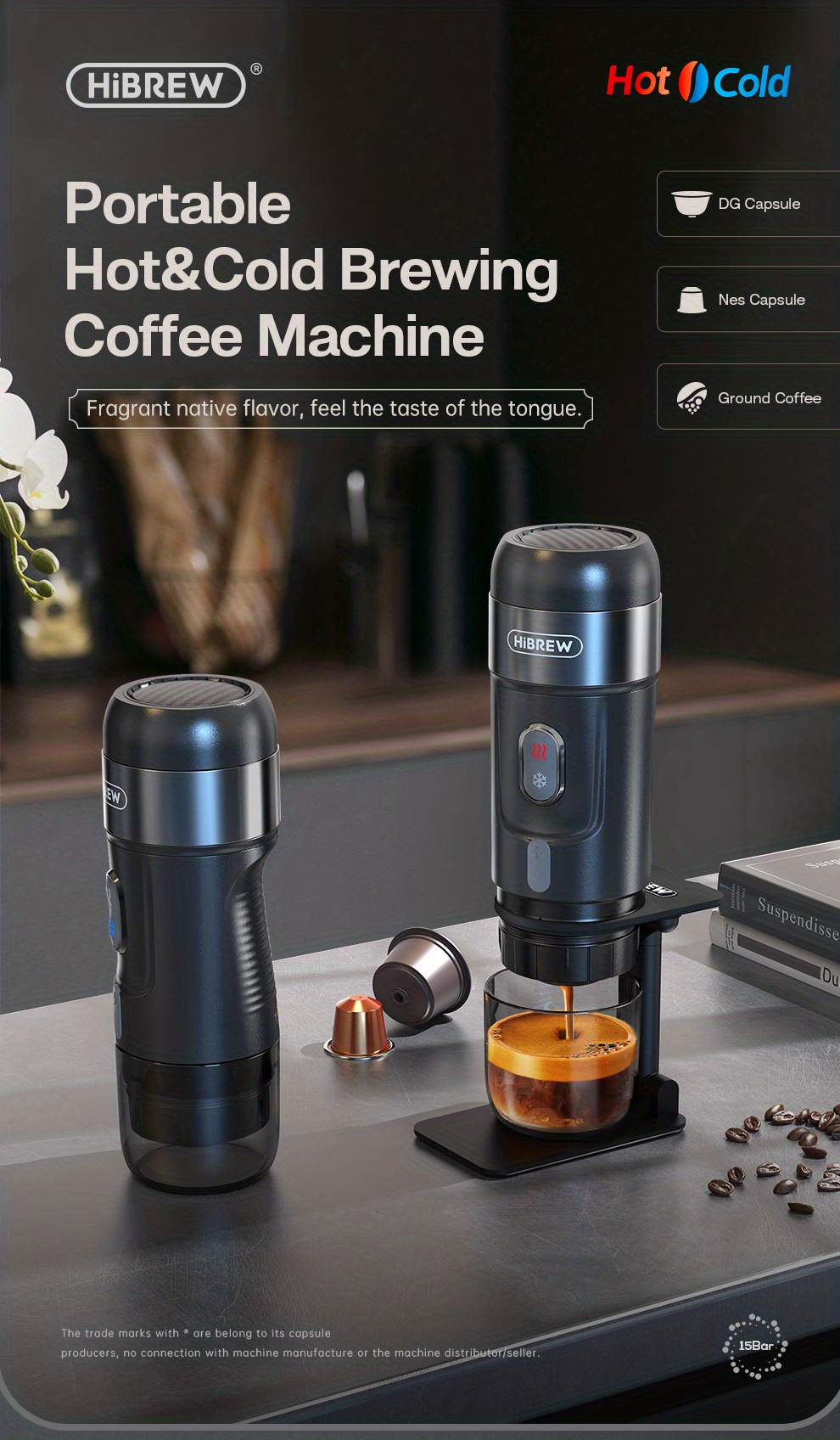 Portable Mini Espresso Machine, 12V/24V Rechargeable Car Coffee Maker
