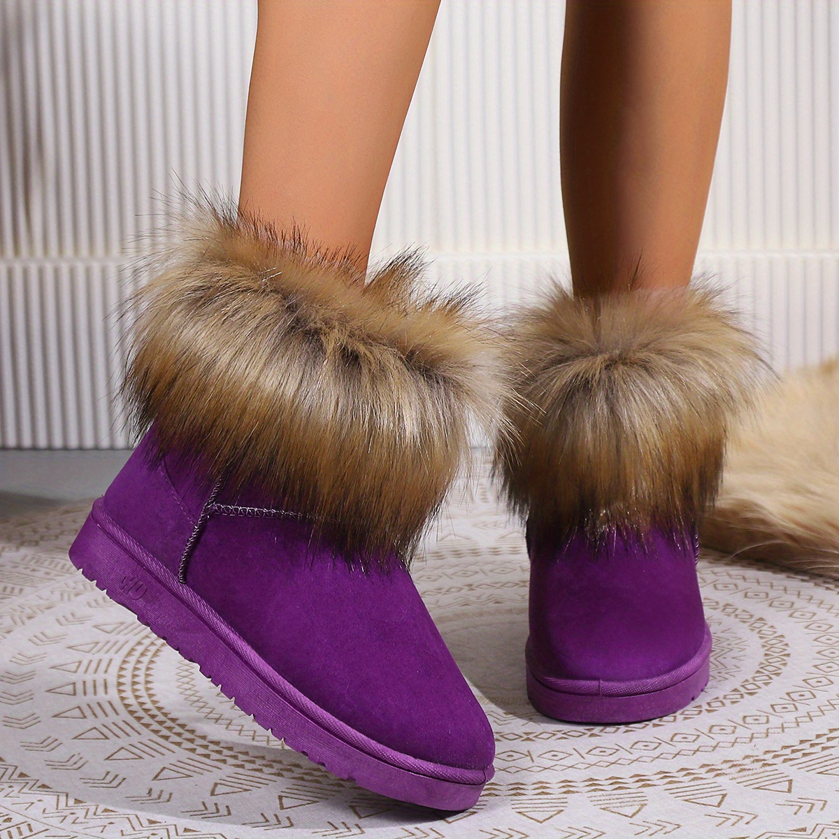 womens faux fur lined snow boots fluffy furry slip on thermal ankle boots winter warm flat boots details 1