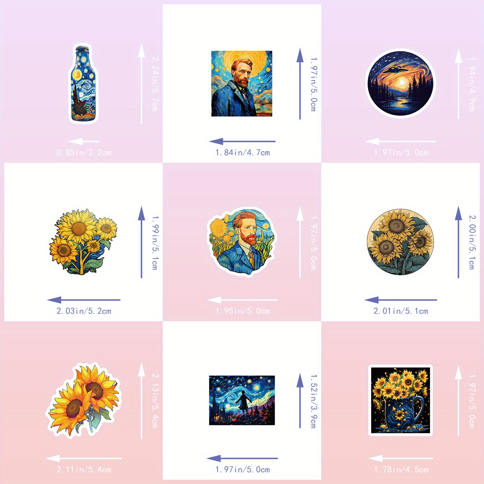 100pcs Van Gogh Sunflower Stickers, Starry Night Waterproof Vinyl Cartoon  Sunflower Stickers, World Famous Paintings Decals For Water Bottle Laptop Lu