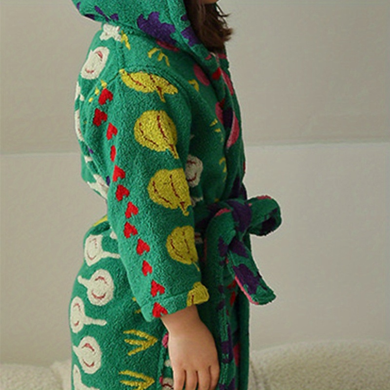 Vegetable Pattern Luxury Hooded Bathrobe Long Sleeve Long - Temu