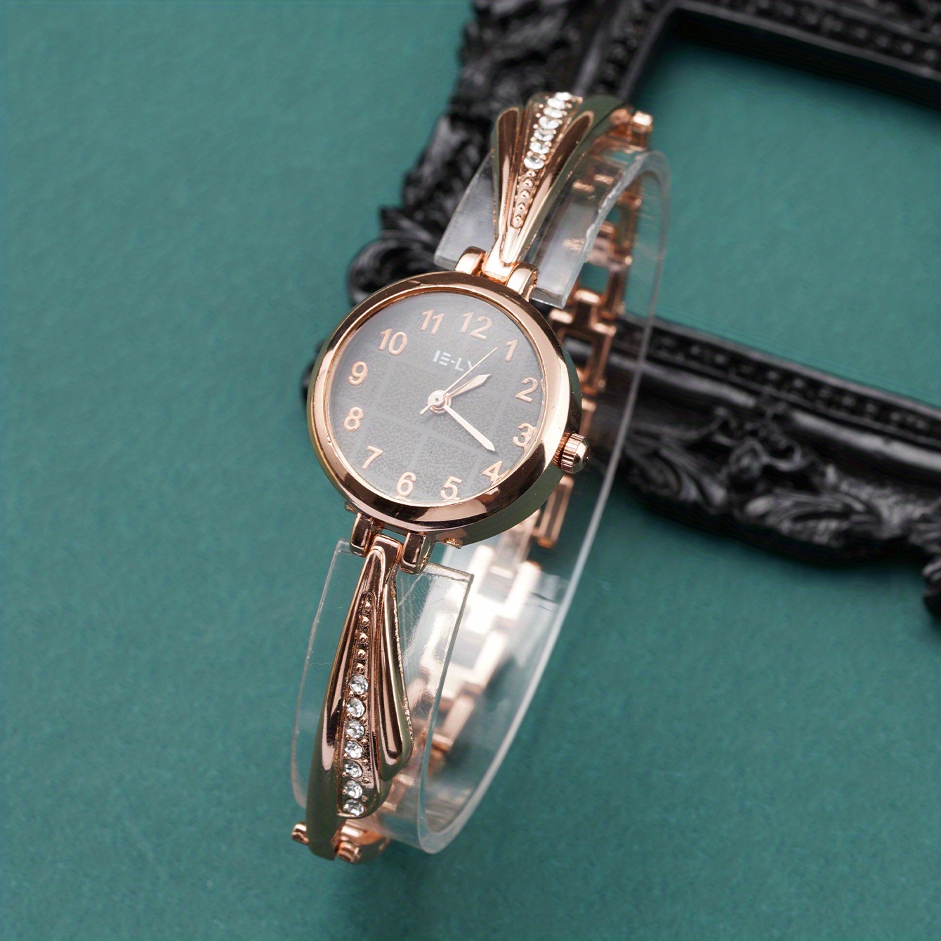 womens watch luxury rhinestone quartz bracelet watch retro fashion analog bangle wrist watch black 7