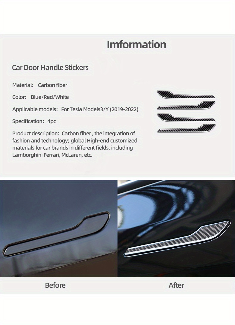 Door Handle Sticker (4 pc, Carbon-look) for Tesla Model 3/Y