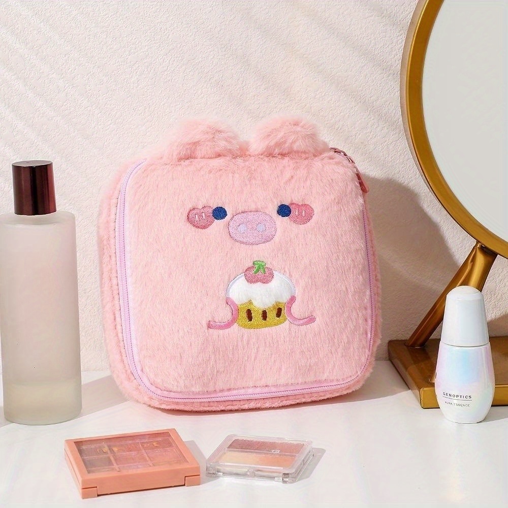 Cartoon Cute Plush Makeup Bag, Travel Roomy Cosmetic Pouch Toiletry Bag  With Handle, Square Cosmetic Case Toiletry Container Organizer, Great Gift  For Girls Women - Temu