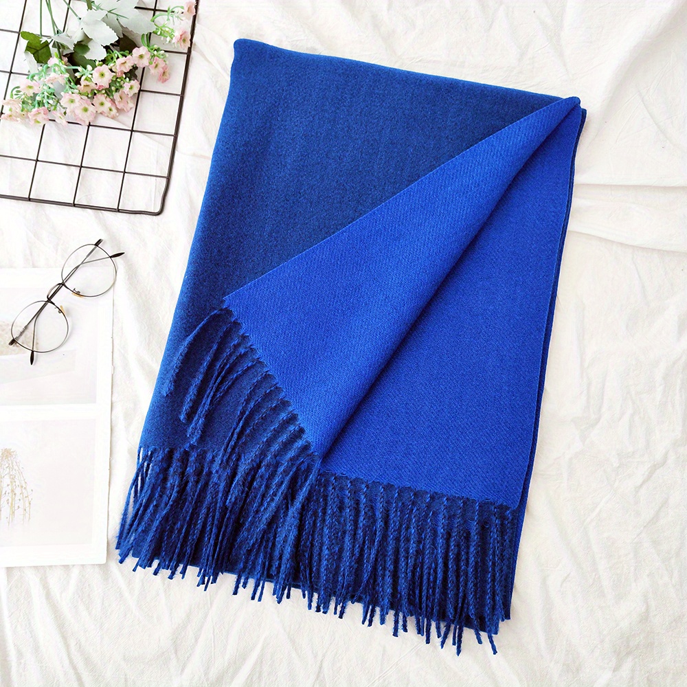  Womens Warm Long Shawl Winter Blanket Large Scarf Pure Color  Haze Blue