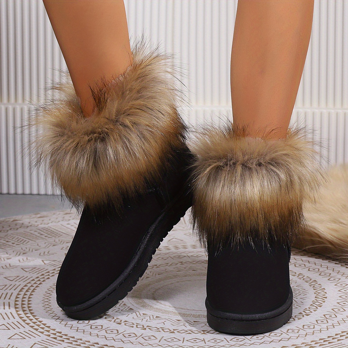 womens faux fur lined snow boots fluffy furry slip on thermal ankle boots winter warm flat boots details 3