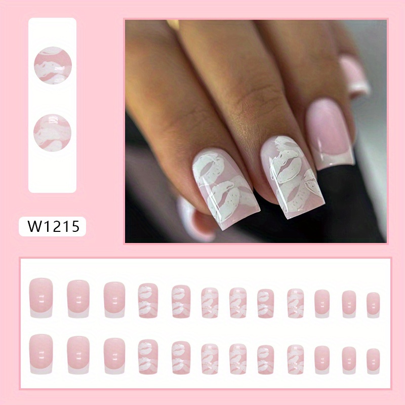 TEMU White French Minimalist Medium-length European And American Sexy Lip Nail Art Fake Nails